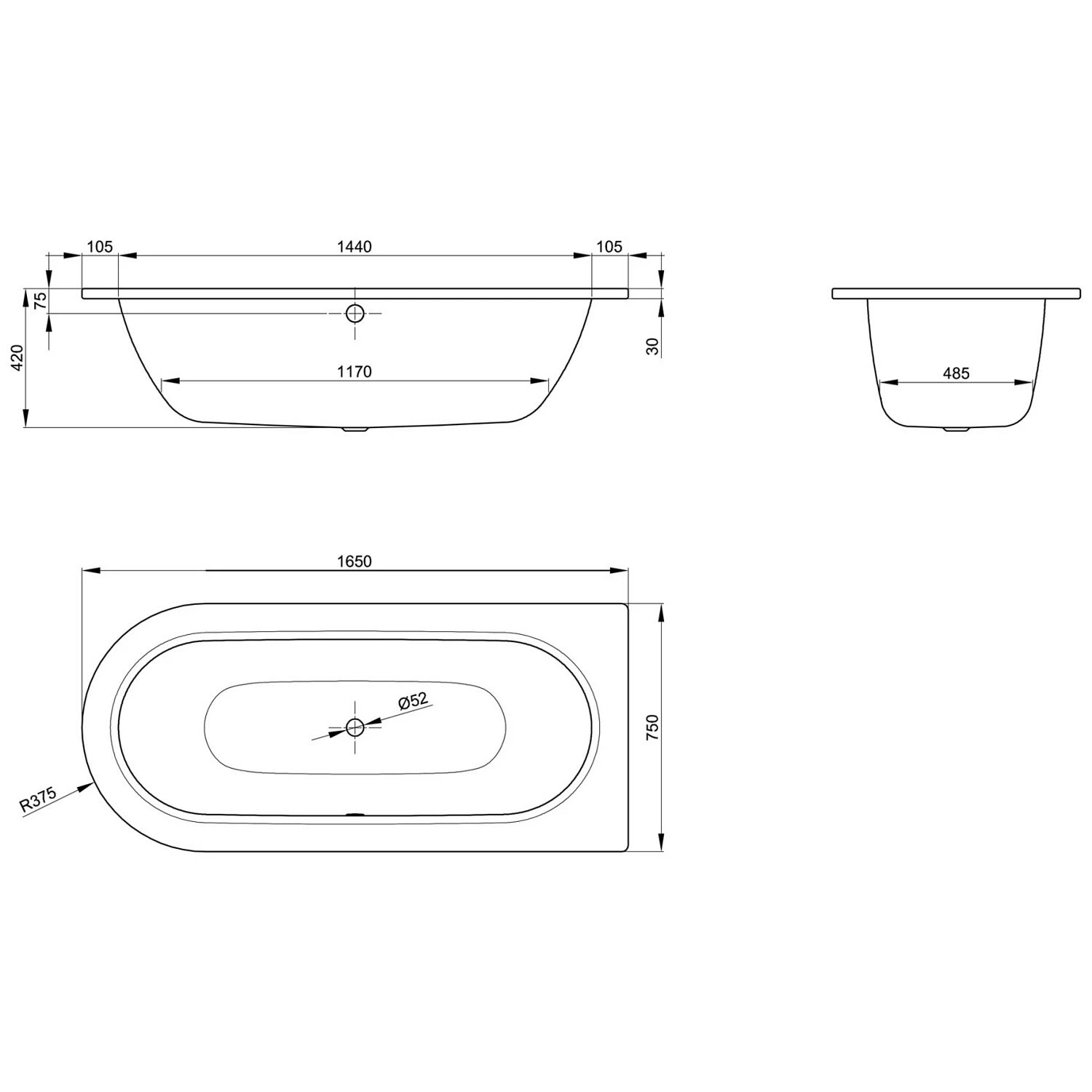 Bette Starlet II Badewanne 165 X 75 Cm Mit Griffbohrung 4 Bette Starlet II Badewanne 165 X 75 Cm Mit Griffbohrung – Bild 2