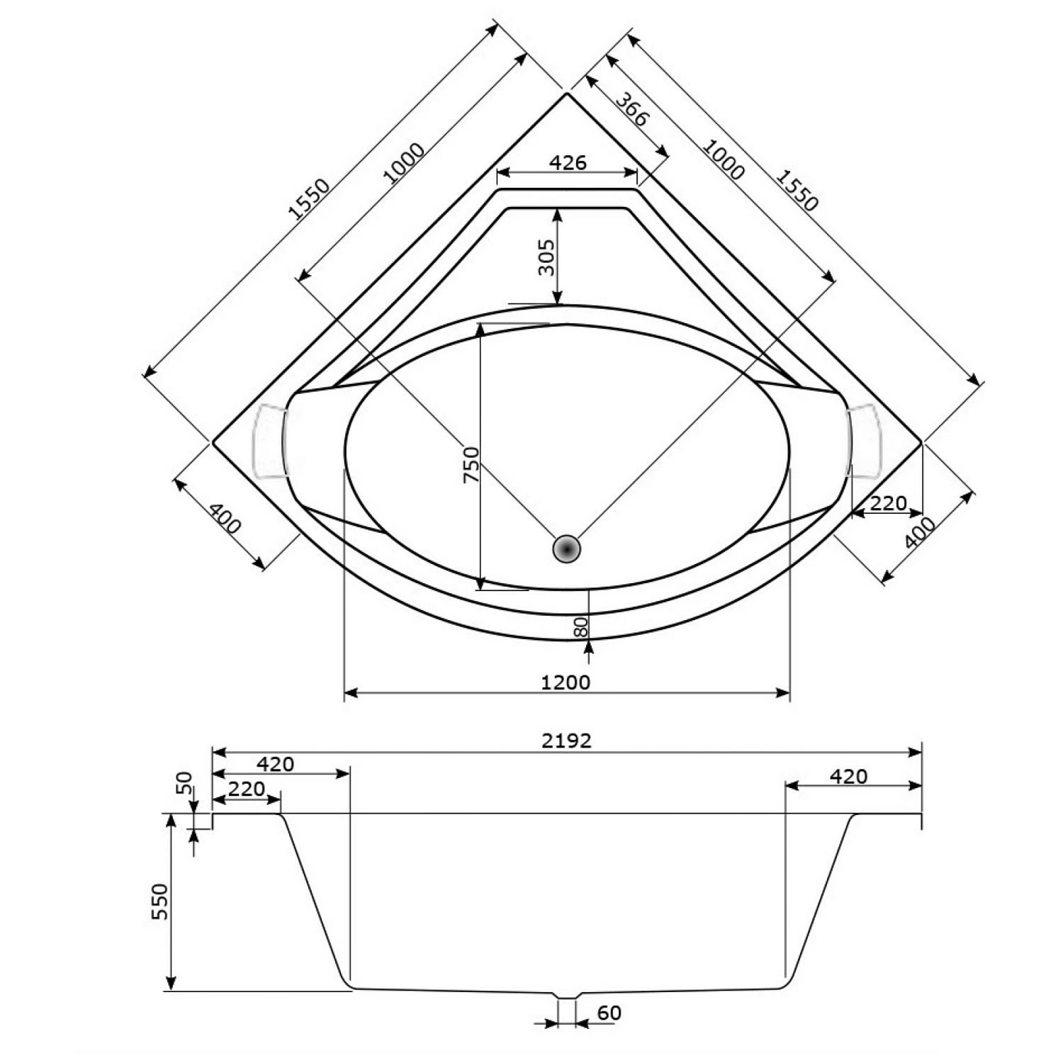 Caribia Apollo Badewanne 155 X 155 Cm Ohne Schürze 4 Caribia Apollo Badewanne 155 X 155 Cm Ohne Schürze – Bild 2