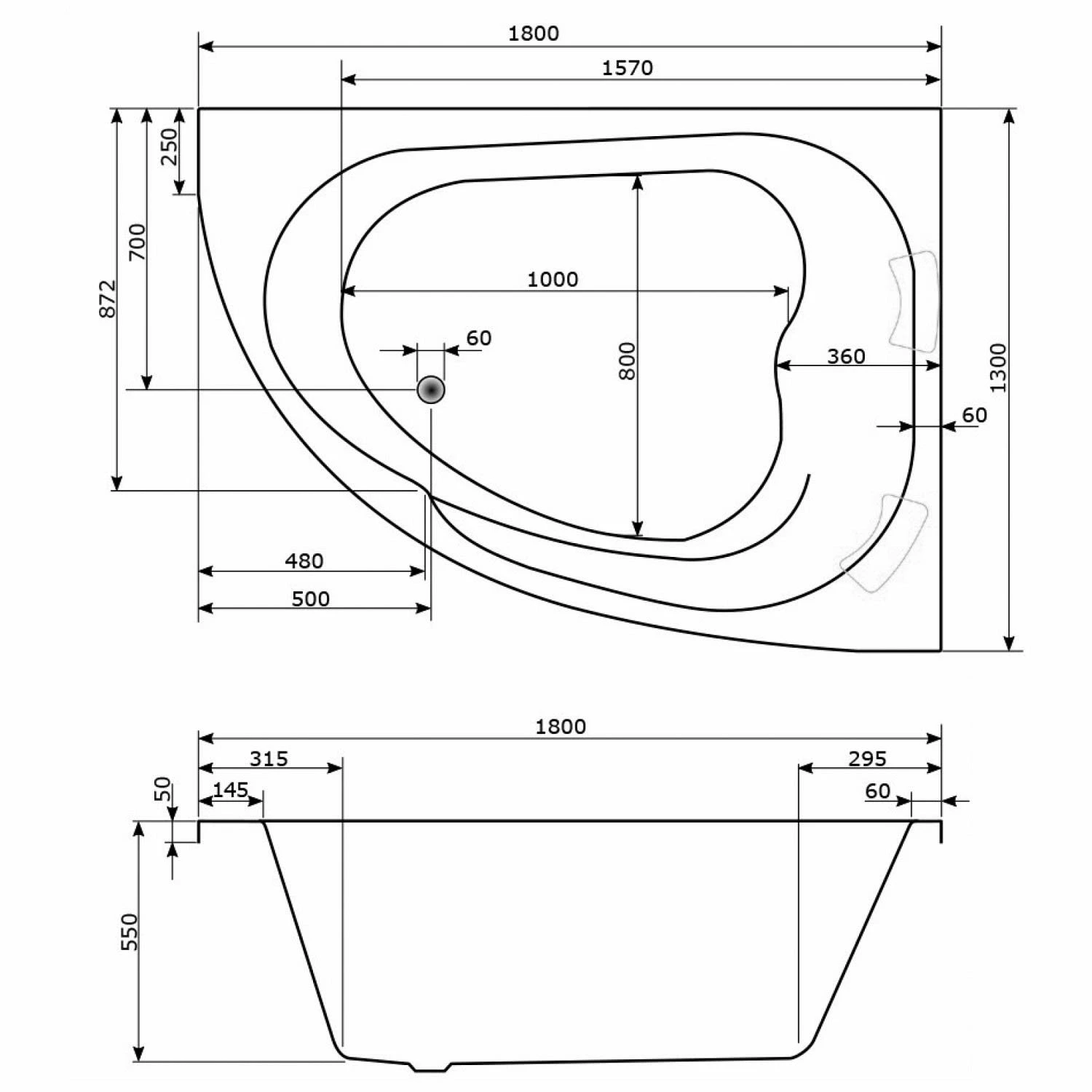 Caribia Delta XL Badewanne 180 X 130 Cm Ohne Schürze, Für Ecke Rechts 4 Caribia Delta XL Badewanne 180 X 130 Cm Ohne Schürze, Für Ecke Rechts – Bild 2