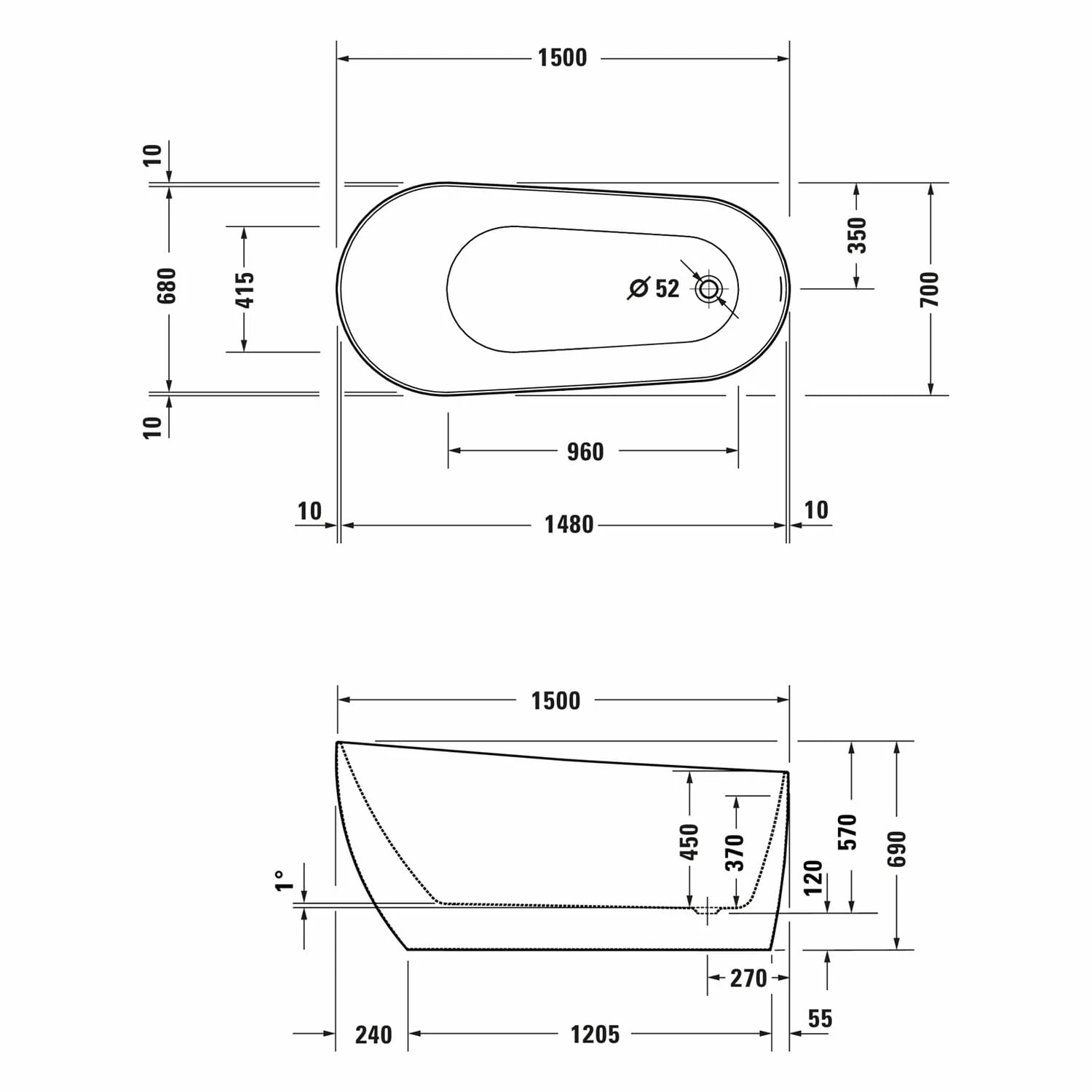 Duravit DuraFaro Badewanne 150 X 70 Cm 6 Duravit DuraFaro Badewanne 150 X 70 Cm – Bild 4