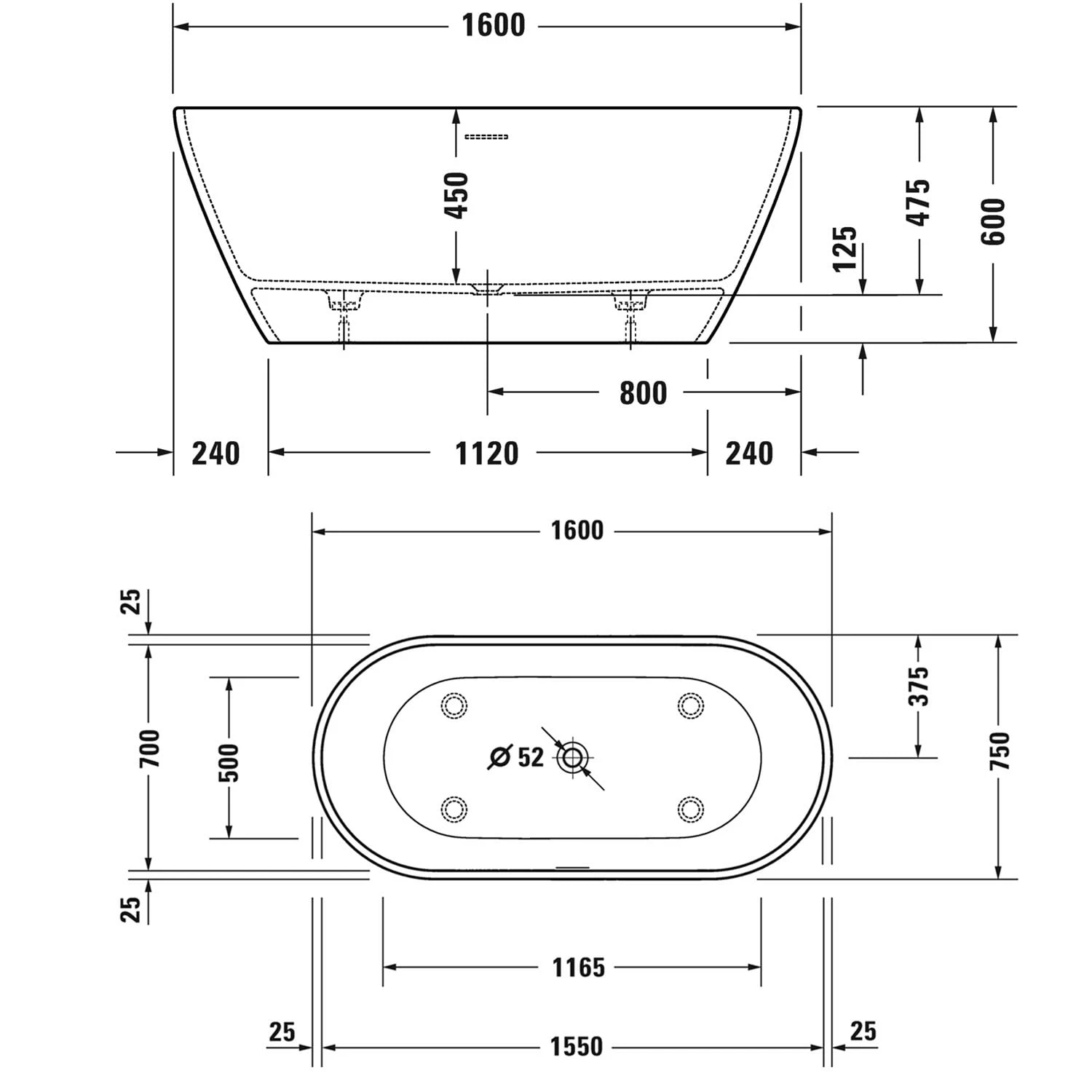 Duravit D-Neo Badewanne Freistehend 160 X 75 Cm, Mit Überlauf 5 Duravit D-Neo Badewanne Freistehend 160 X 75 Cm, Mit Überlauf – Bild 3