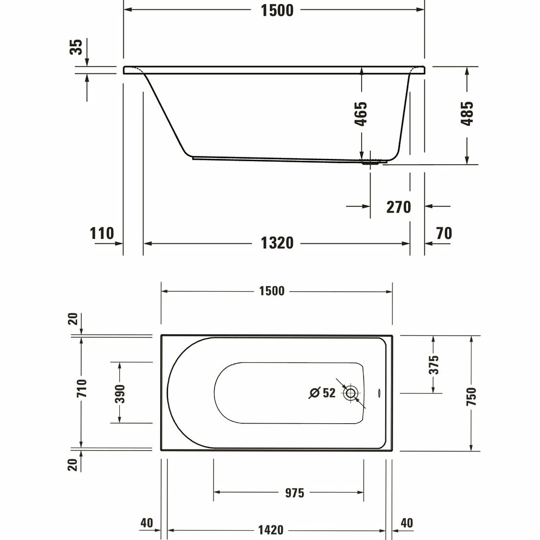 Duravit D-Neo Rechteck-Whirlwanne 150 X 75 Cm, Einbauversion 3 Duravit D-Neo Rechteck-Whirlwanne 150 X 75 Cm, Einbauversion