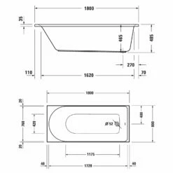 Duravit D-Neo Rechteck-Badewanne 180 X 80 Cm, Einbauversion, Ab- Und Überlauf Am Fußende