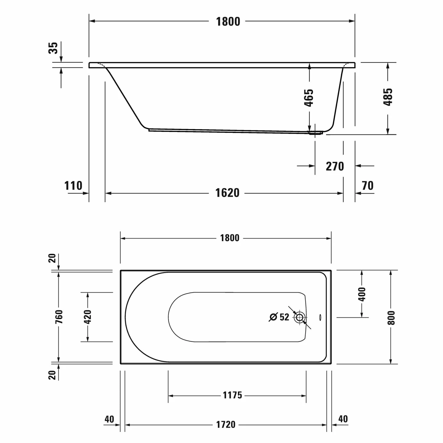 Duravit D-Neo Rechteck-Badewanne 180 X 80 Cm, Einbauversion, Ab- Und Überlauf Am Fußende 3 Duravit D-Neo Rechteck-Badewanne 180 X 80 Cm, Einbauversion, Ab- Und Überlauf Am Fußende