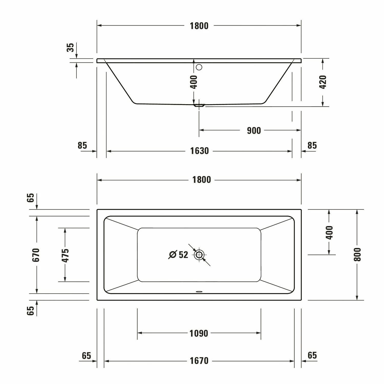 Duravit No. 1 Rechteck-Badewanne 180 X 80 Cm Mit 2 Rückenschrägen 3 Duravit No. 1 Rechteck-Badewanne 180 X 80 Cm Mit 2 Rückenschrägen