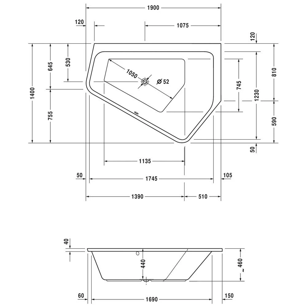 Duravit Paiova 5-Eck Badewanne Rechts, Einbauversion 190 X 140 Cm 3 Duravit Paiova 5-Eck Badewanne Rechts, Einbauversion 190 X 140 Cm