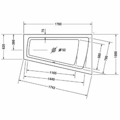 Duravit Paiova Whirlwanne 170 X 100 Cm Mit Jet System, Rückenschräge Rechts
