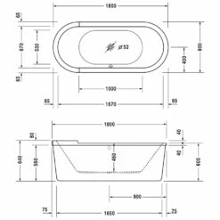 Duravit Starck Oval-Badewanne 180 X 80 Cm Freistehend Mit Schürze Und Gestell