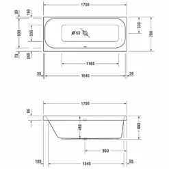 Duravit Happy D.2 Badewanne Rechteck 170 X 70 Cm, Rückenschräge Links