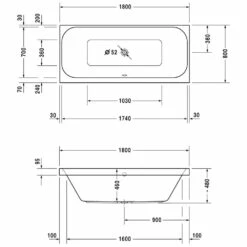 Duravit Happy D.2 Badewanne Rechteck 180 X 80 Cm, Mit Zwei Rückenschrägen