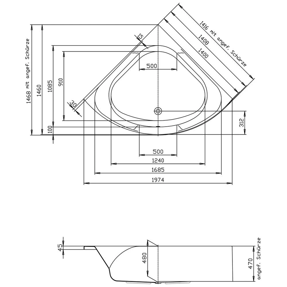 Hoesch Spectra Eck-Badewanne 140 X 140 Cm Ohne Schürze 3 Hoesch Spectra Eck-Badewanne 140 X 140 Cm Ohne Schürze