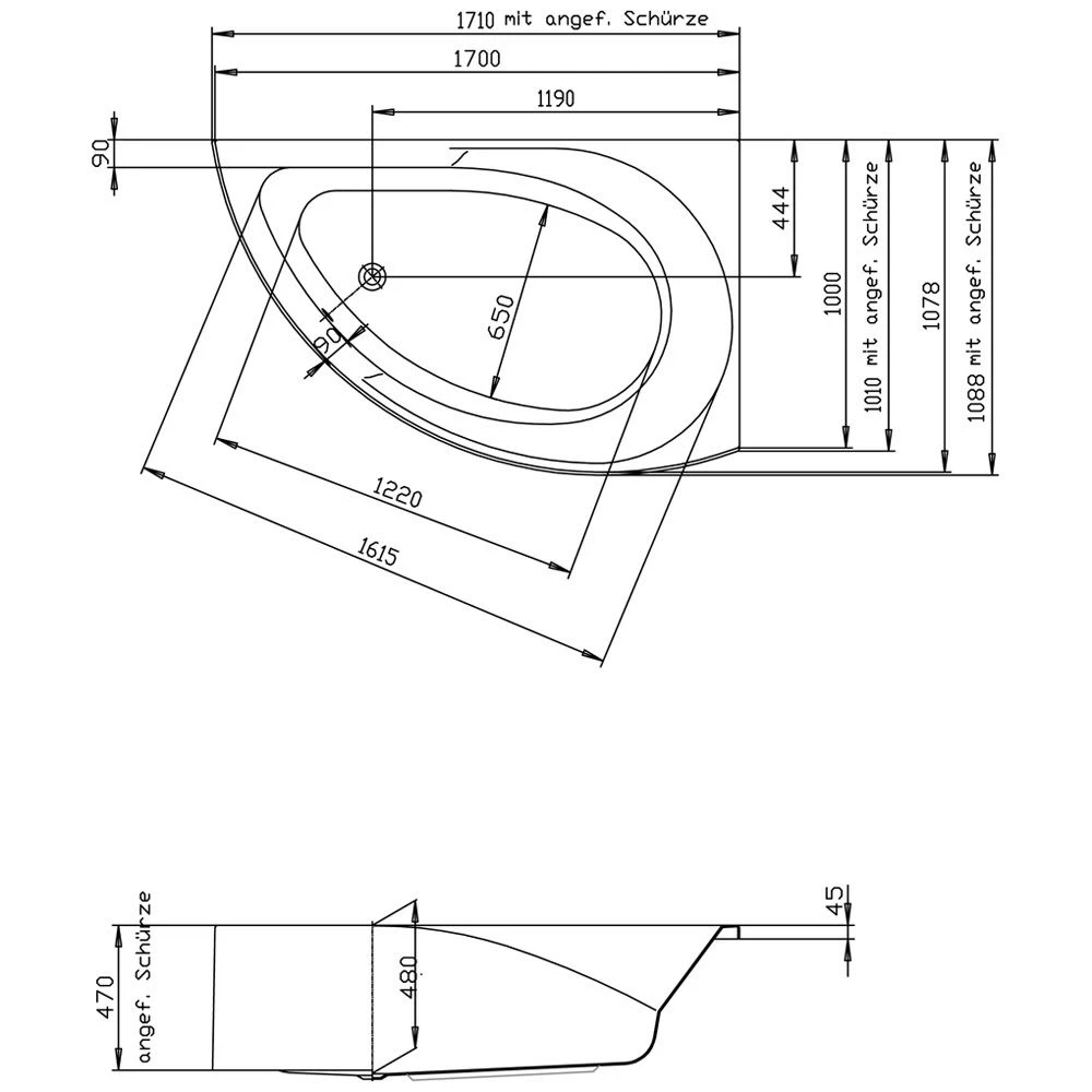 Hoesch Spectra Eck-Badewanne 170 X 100 Cm Rechte Ausführung Ohne Schürze 3 Hoesch Spectra Eck-Badewanne 170 X 100 Cm Rechte Ausführung Ohne Schürze