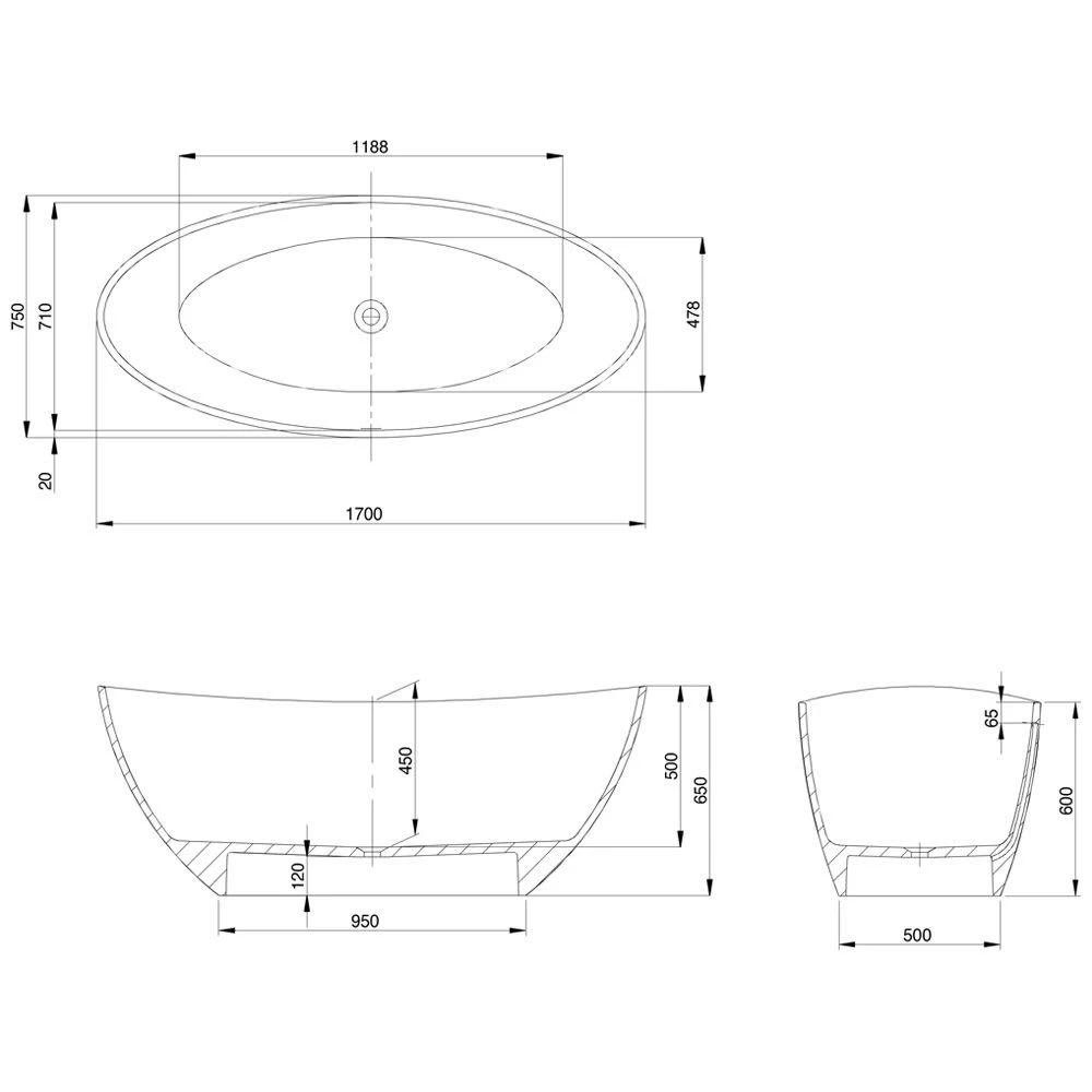 Hoesch Namur Oval-Badewanne 170 X 75 Cm Freistehend 5 Hoesch Namur Oval-Badewanne 170 X 75 Cm Freistehend – Bild 3