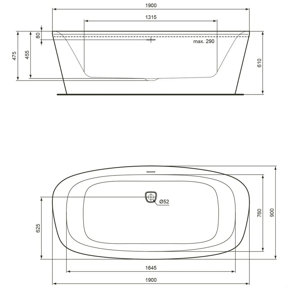 Ideal Standard Dea Freistehende Körperform-Badewanne 190 X 90 Cm 5 Ideal Standard Dea Freistehende Körperform-Badewanne 190 X 90 Cm – Bild 3