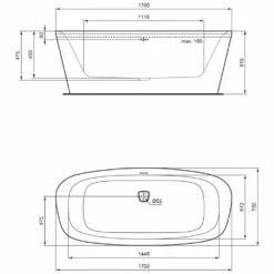 Ideal Standard Dea Freistehende Körperform-Badewanne 170 X 75 Cm -Badezimmer Verkaufs-Shop hersteller ideal standard badewannen premium koerperform 1403612