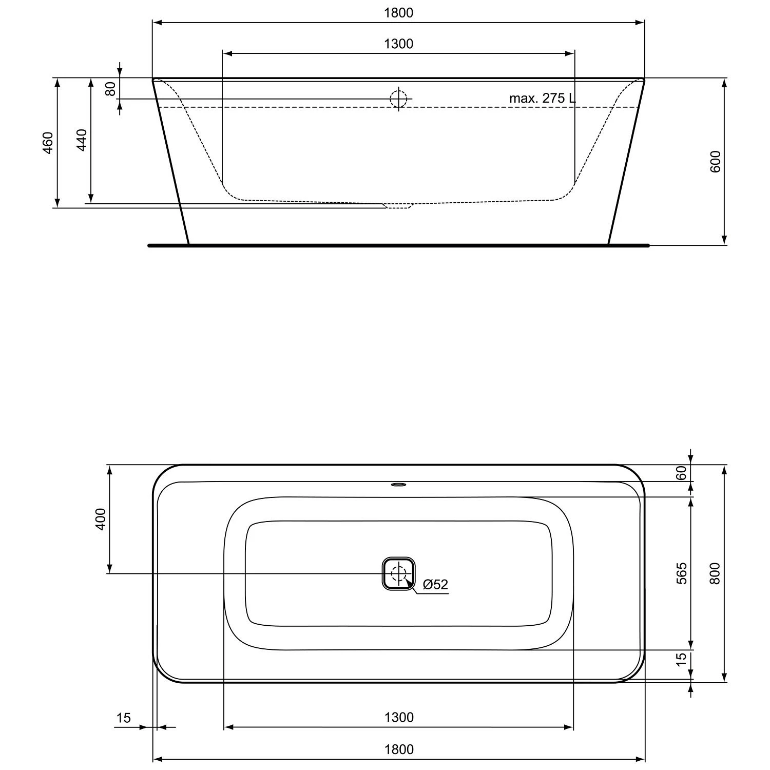 Ideal Standard Tonic II Freistehend Körperform-Badewanne 180 X 80 Cm, Inkl. Ab- Und Überlauflaufgarnitur Und Wannenfüllfunktion 4 Ideal Standard Tonic II Freistehend Körperform-Badewanne 180 X 80 Cm, Inkl. Ab- Und Überlauflaufgarnitur Und Wannenfüllfunktion – Bild 2