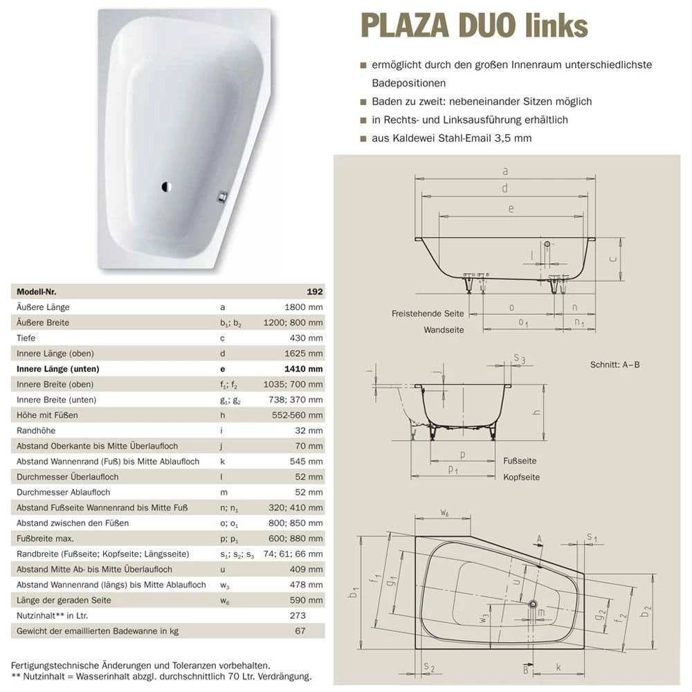 Kaldewei Plaza Duo Links 192 Eckbadewanne 4 Kaldewei Plaza Duo Links 192 Eckbadewanne – Bild 2