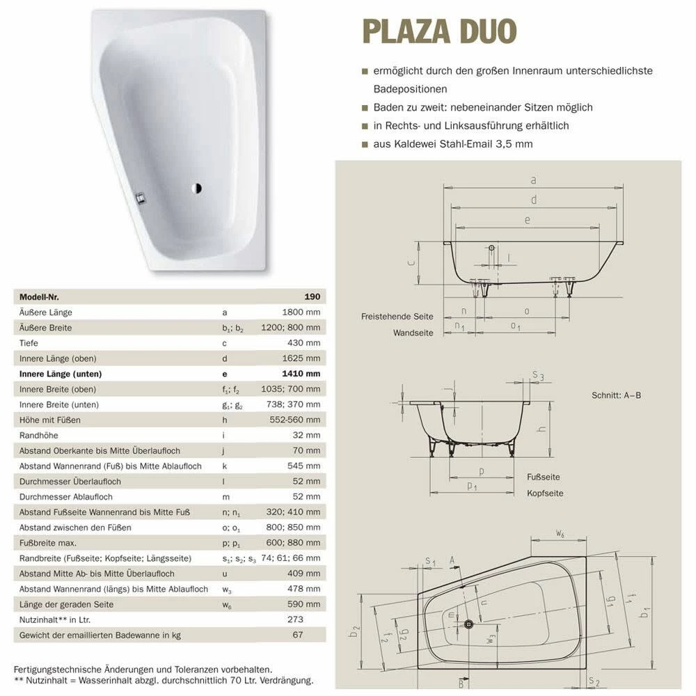 Kaldewei Plaza Duo Rechts 190 Eckbadewanne Inkl. Schwalleinlauf Mit Integriertem Überlauf 4 Kaldewei Plaza Duo Rechts 190 Eckbadewanne Inkl. Schwalleinlauf Mit Integriertem Überlauf – Bild 2