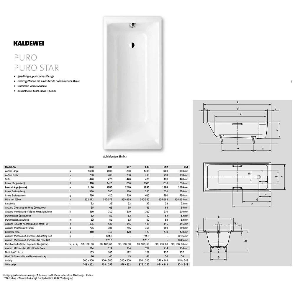 Kaldewei Puro 687 Badewanne 170 X 70 Cm Mit Schwalleinlauf 3 Kaldewei Puro 687 Badewanne 170 X 70 Cm Mit Schwalleinlauf