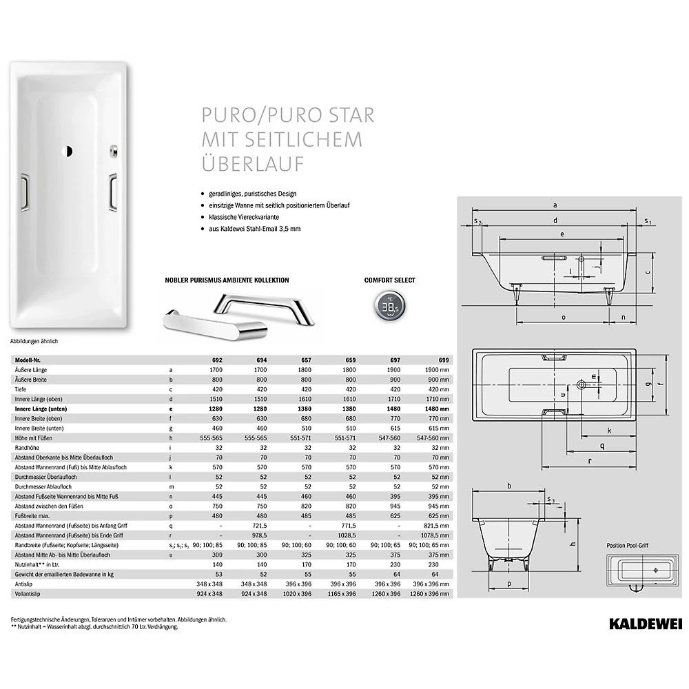 Kaldewei Puro Star 694 Badewanne 170 X 80 Cm Mit Griffbohrung 3 Kaldewei Puro Star 694 Badewanne 170 X 80 Cm Mit Griffbohrung
