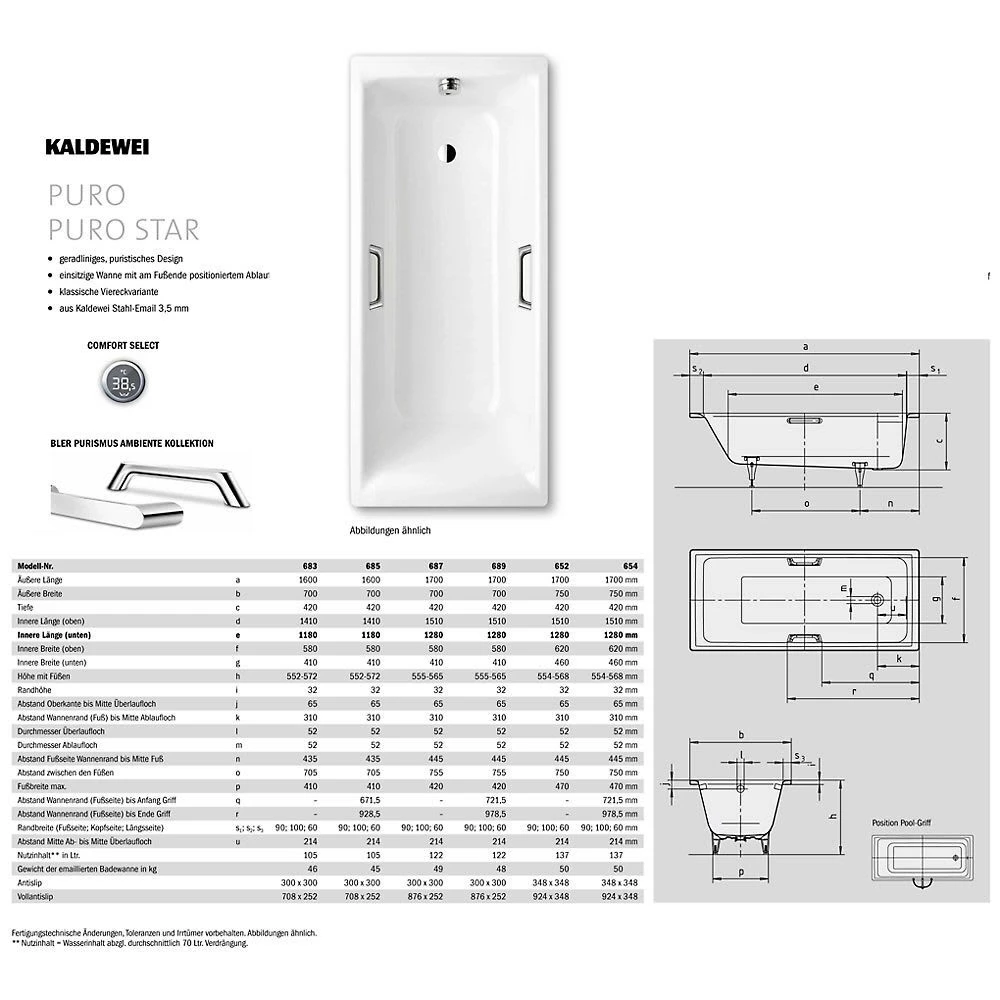 Kaldewei Puro Star 685 Badewanne 160 X 70 Cm Mit Griffbohrung Und Antislip 3 Kaldewei Puro Star 685 Badewanne 160 X 70 Cm Mit Griffbohrung Und Antislip
