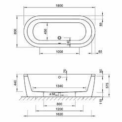 Koralle T200 Freistehende Ovalbadewanne 180 X 80 X 45 Cm