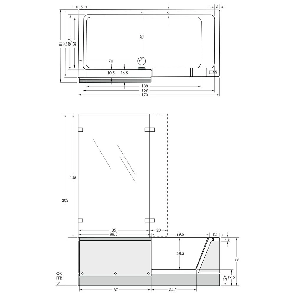 Repabad Easy-in Badewanne 170 Türe Rechts Nischeneinbau, Glaswand Mit Spritzschutz, R5 4 Repabad Easy-in Badewanne 170 Türe Rechts Nischeneinbau, Glaswand Mit Spritzschutz, R5 – Bild 2