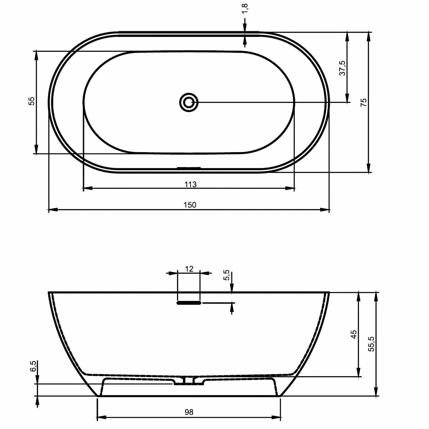 Riho Bilbao Freistehende Badewanne 150 X 75 Cm 6 Riho Bilbao Freistehende Badewanne 150 X 75 Cm – Bild 4