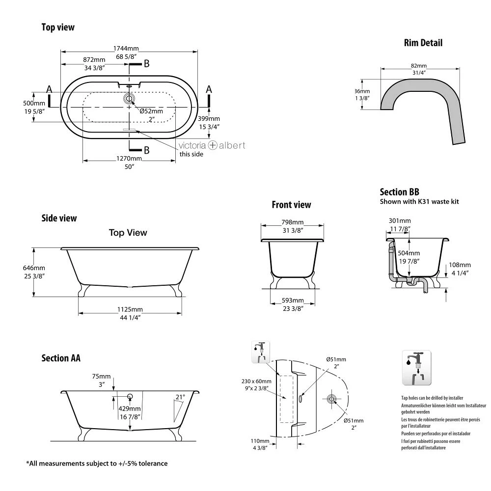 Victoria & Albert Cheshire Freistehende Badewanne, Füße Metall Weiß 4 Victoria & Albert Cheshire Freistehende Badewanne, Füße Metall Weiß – Bild 2