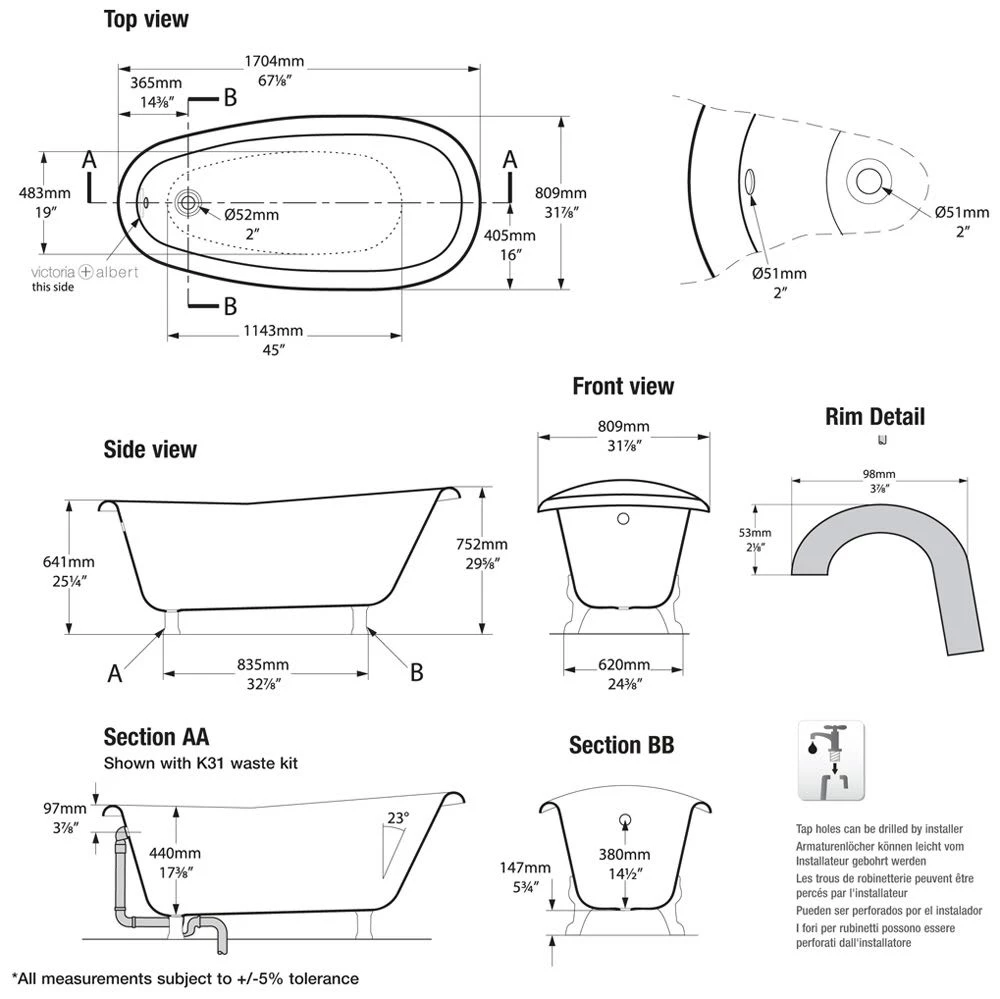 Victoria & Albert Roxburgh Freistehende Badewanne, Mit Löwenfüßen 5 Victoria & Albert Roxburgh Freistehende Badewanne, Mit Löwenfüßen – Bild 3