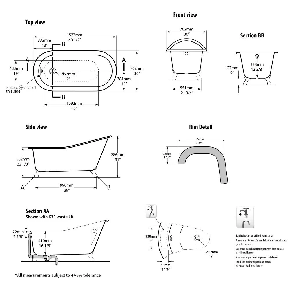 Victoria & Albert Shropshire Freistehende Badewanne, Füße Metall Weiß 5 Victoria & Albert Shropshire Freistehende Badewanne, Füße Metall Weiß – Bild 3