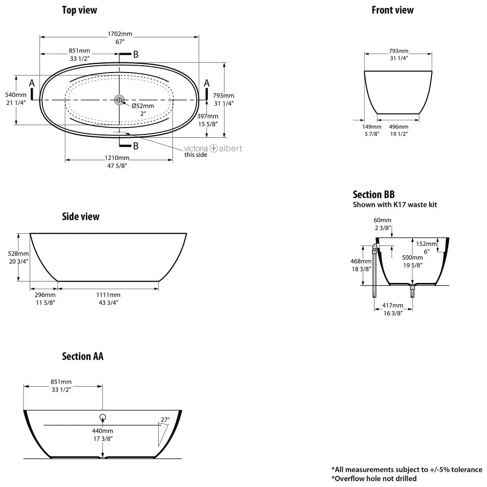 Victoria & Albert Terrassa Freistehende Badewanne 6 Victoria & Albert Terrassa Freistehende Badewanne – Bild 4