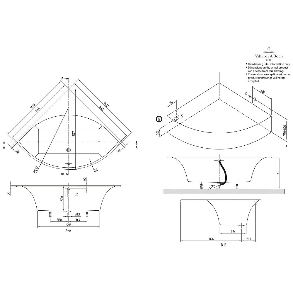 Villeroy & Boch Squaro Slim Line Eck-Bdewanne 144,5 X 144,5 Cm 4 Villeroy & Boch Squaro Slim Line Eck-Bdewanne 144,5 X 144,5 Cm – Bild 2