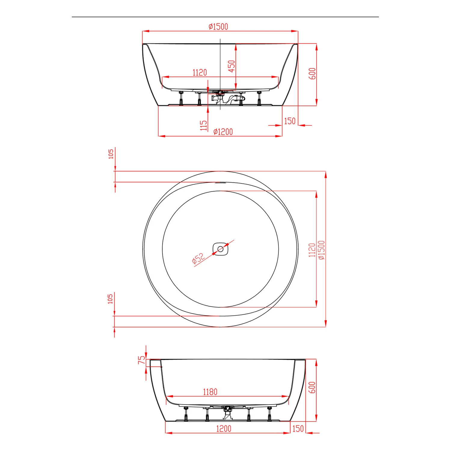 Hoesch ISensi Rundbadewanne 150 Cm, Freistehend 5 Hoesch ISensi Rundbadewanne 150 Cm, Freistehend – Bild 3