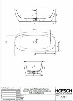 Hoesch ISensi Ovalbadewanne 190 X 90 Cm Freistehend, Mit Überlaufbefüllung 5 Hoesch ISensi Ovalbadewanne 190 X 90 Cm Freistehend, Mit Überlaufbefüllung -Badezimmer Verkaufs-Shop hoesch badewannen und whirlpools freistehende isensi 4809620