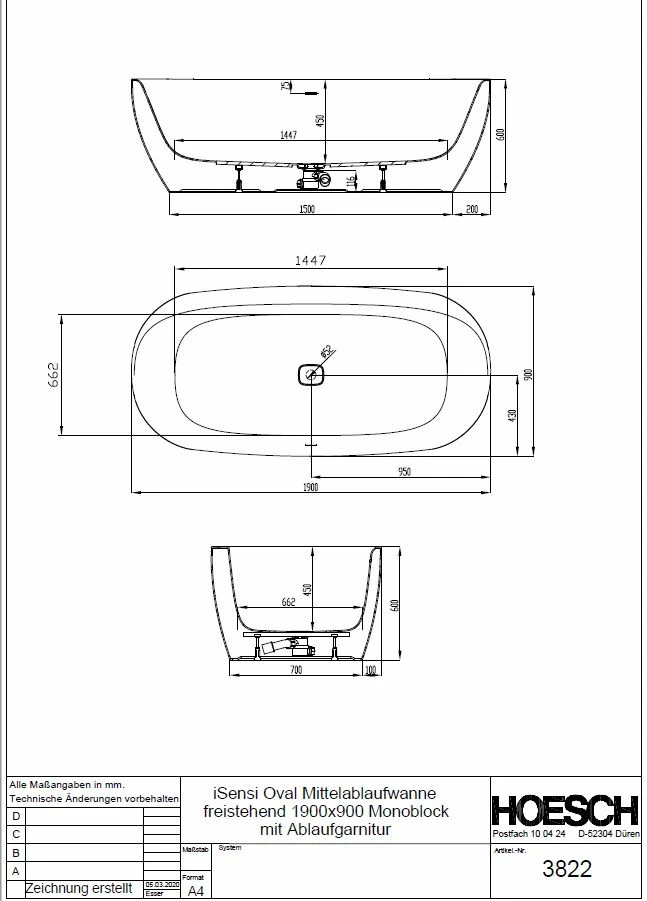 Hoesch ISensi Ovalbadewanne 190 X 90 Cm Freistehend, Mit Überlaufbefüllung 4 Hoesch ISensi Ovalbadewanne 190 X 90 Cm Freistehend, Mit Überlaufbefüllung – Bild 2