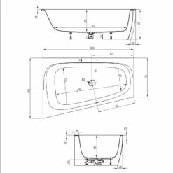 Hoesch ISensi Monoblock-Badewanne Links 180 X 120 Cm Mit Überlaufschlitz Und Überlaufgarnitur (Klick / Klack)