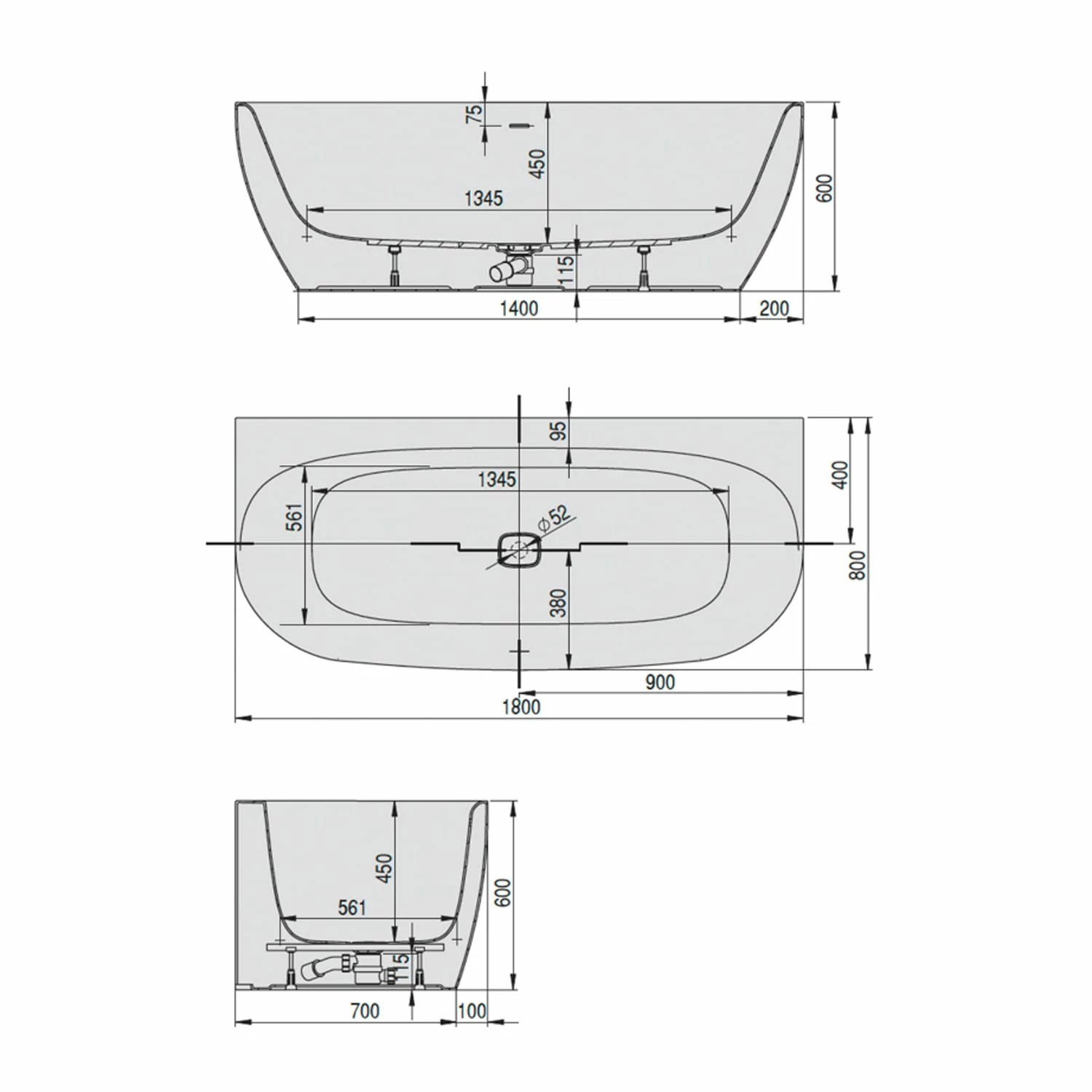 Hoesch ISensi Monoblock Vorwandwanne 180 X 80 Cm Mit Überlaufbefüllung In Weiß 4 Hoesch ISensi Monoblock Vorwandwanne 180 X 80 Cm Mit Überlaufbefüllung In Weiß – Bild 2