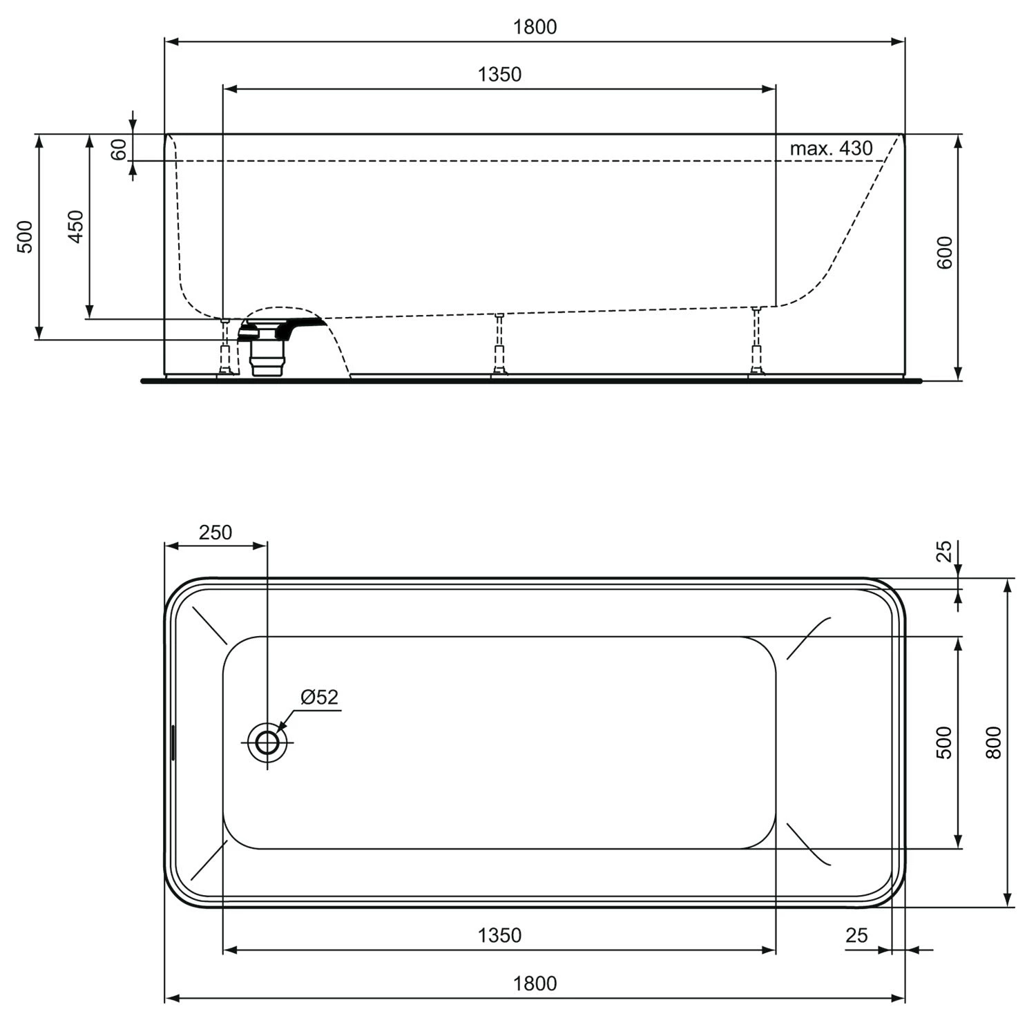 Ideal Standard Conca Körperform-Badewanne 180 X 80 Cm, Freistehend 5 Ideal Standard Conca Körperform-Badewanne 180 X 80 Cm, Freistehend – Bild 3