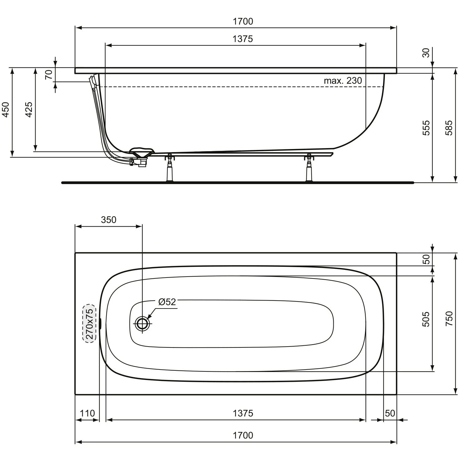 Ideal Standard I.life Körperform-Badewanne 170 X 75 Cm 6 Ideal Standard I.life Körperform-Badewanne 170 X 75 Cm – Bild 4