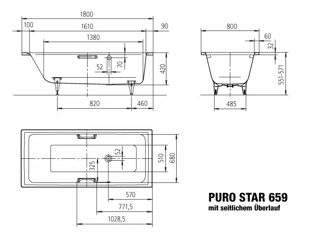 Kaldewei Puro Star 659 Badewanne 180 X 80 Cm, Mit Griffbohrungen Und Seitlichem Überlauf 3 Kaldewei Puro Star 659 Badewanne 180 X 80 Cm, Mit Griffbohrungen Und Seitlichem Überlauf