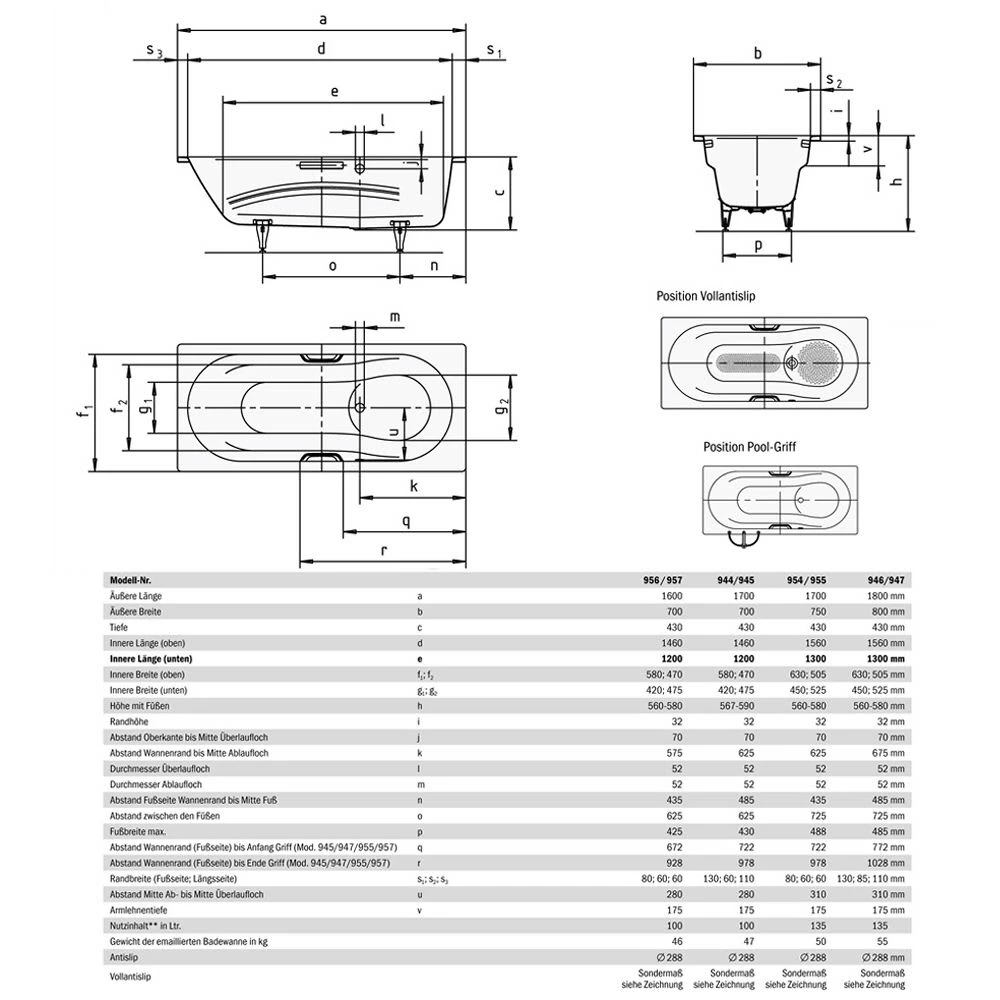 Kaldewei Vaio Set Star 947 Badewanne 180 X 80 Cm Mit Griffbohrung Und Vollantislip 5 Kaldewei Vaio Set Star 947 Badewanne 180 X 80 Cm Mit Griffbohrung Und Vollantislip – Bild 3