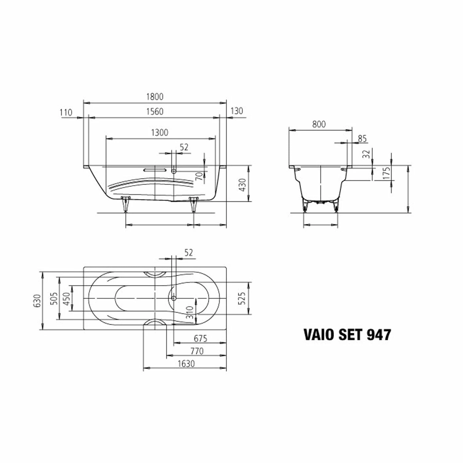 Kaldewei Vaio Set Star 947 Badewanne 180 X 80 Cm Mit Griffbohrung Und Vollantislip 4 Kaldewei Vaio Set Star 947 Badewanne 180 X 80 Cm Mit Griffbohrung Und Vollantislip – Bild 2