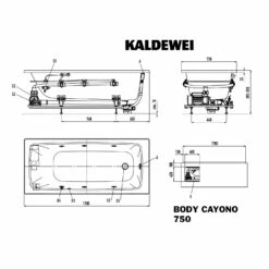 Kaldewei Cayono 750 Whirlpool Mit BODY Whirlsystem, Ab- Und Üerlauf Mit Wassereinlauf, Perl-Effekt