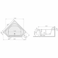 Koralle T200 Eck-Badewanne Eckig 145 X 145 X 45 Cm