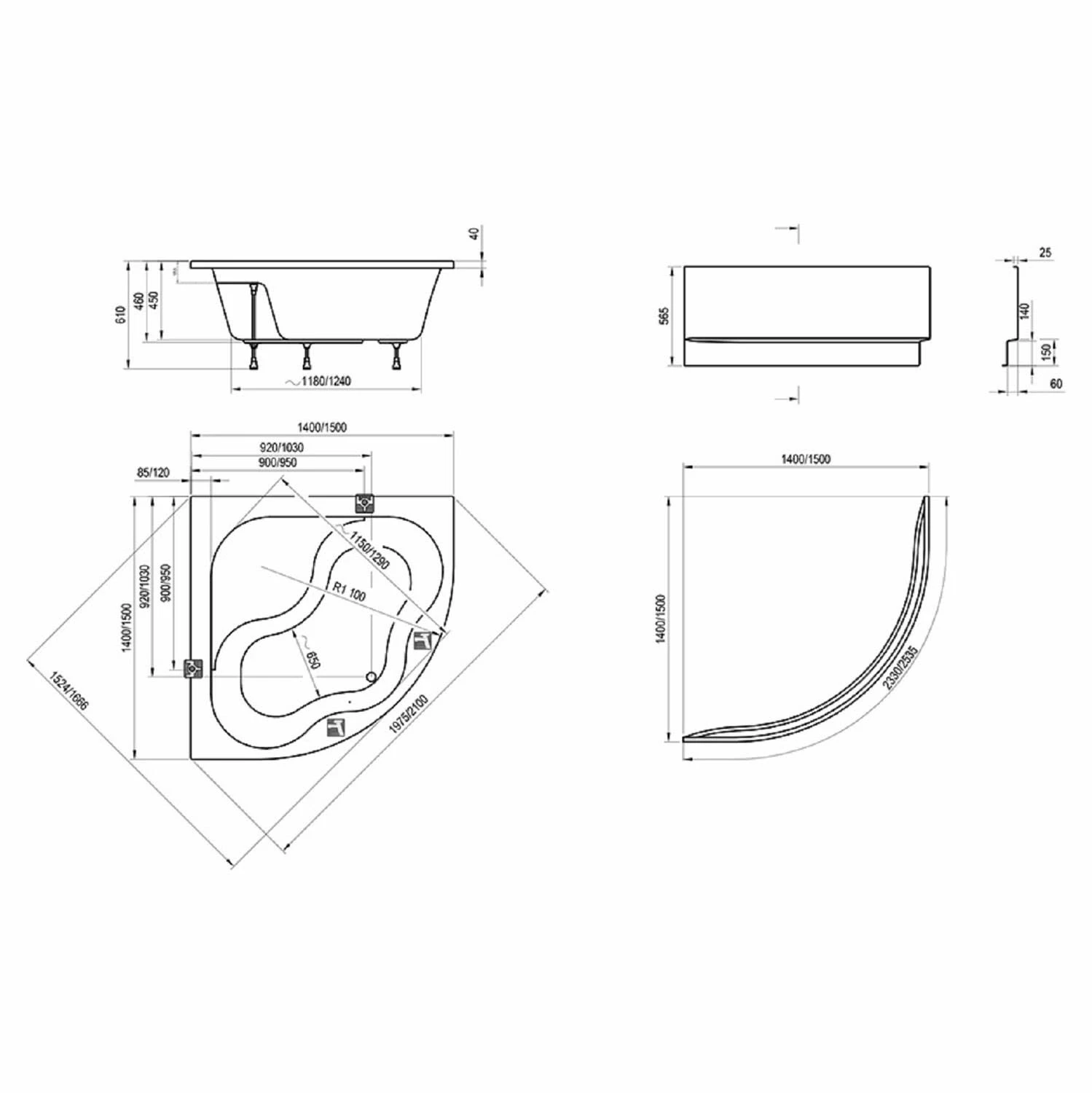 RAVAK Gentiana Asymmetrische Badewanne 140 X 140 Cm 4 RAVAK Gentiana Asymmetrische Badewanne 140 X 140 Cm – Bild 2