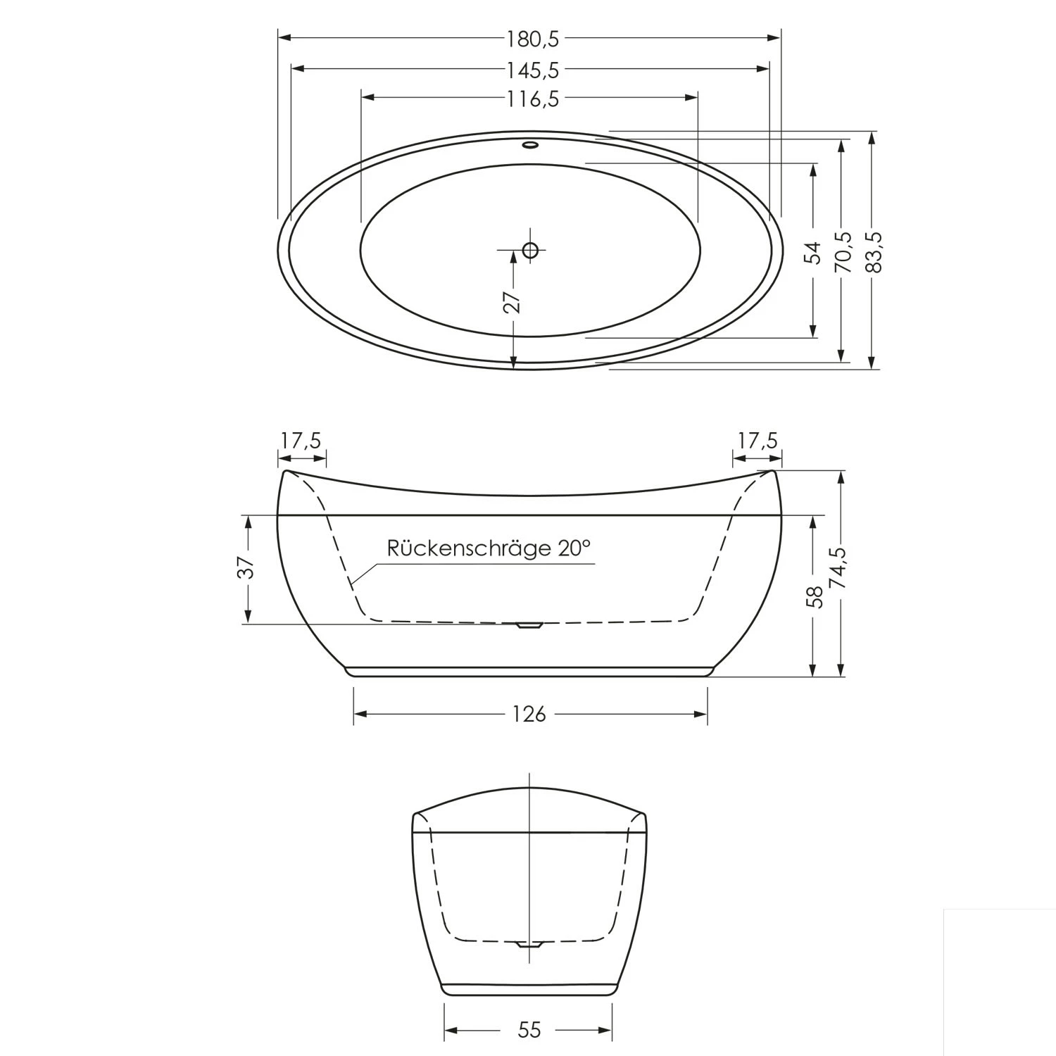 Repabad Ferrera Freistehende Ovalbadewanne 180 X 85 Cm 5 Repabad Ferrera Freistehende Ovalbadewanne 180 X 85 Cm – Bild 3