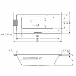 Repabad Abano Rechteck-Badewanne 180 X 80 Cm