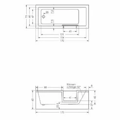 Repabad Livorno Mono Easy Duschbadewanne 170 X 75 Cm, Einstieg Rechts
