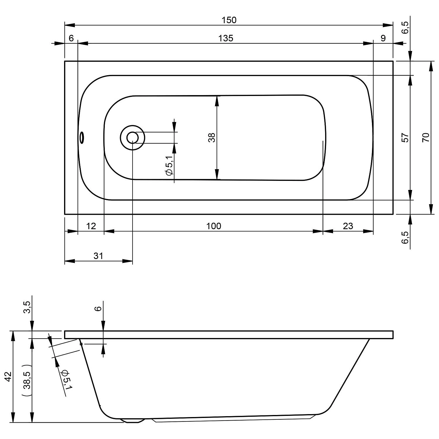 Riho Dola Rechteck-Badewanne 150 X 70 Cm 3 Riho Dola Rechteck-Badewanne 150 X 70 Cm